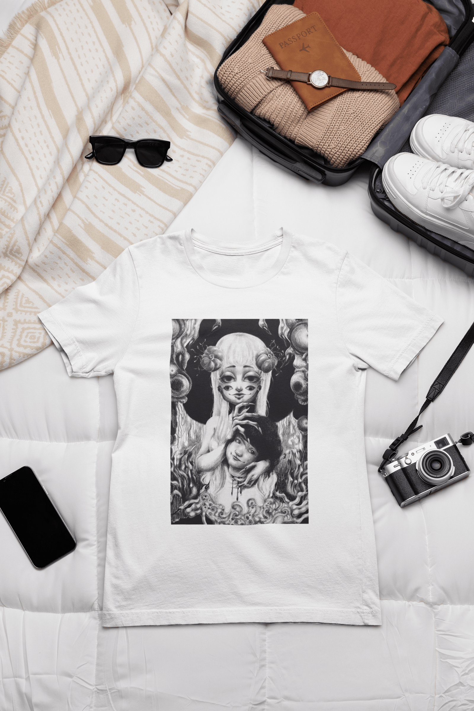 outfit-mockup-of-a-bella-canvas-t-shirt-placed-on-a-bed-next-to-a-vintage-camera-m37445 (2)