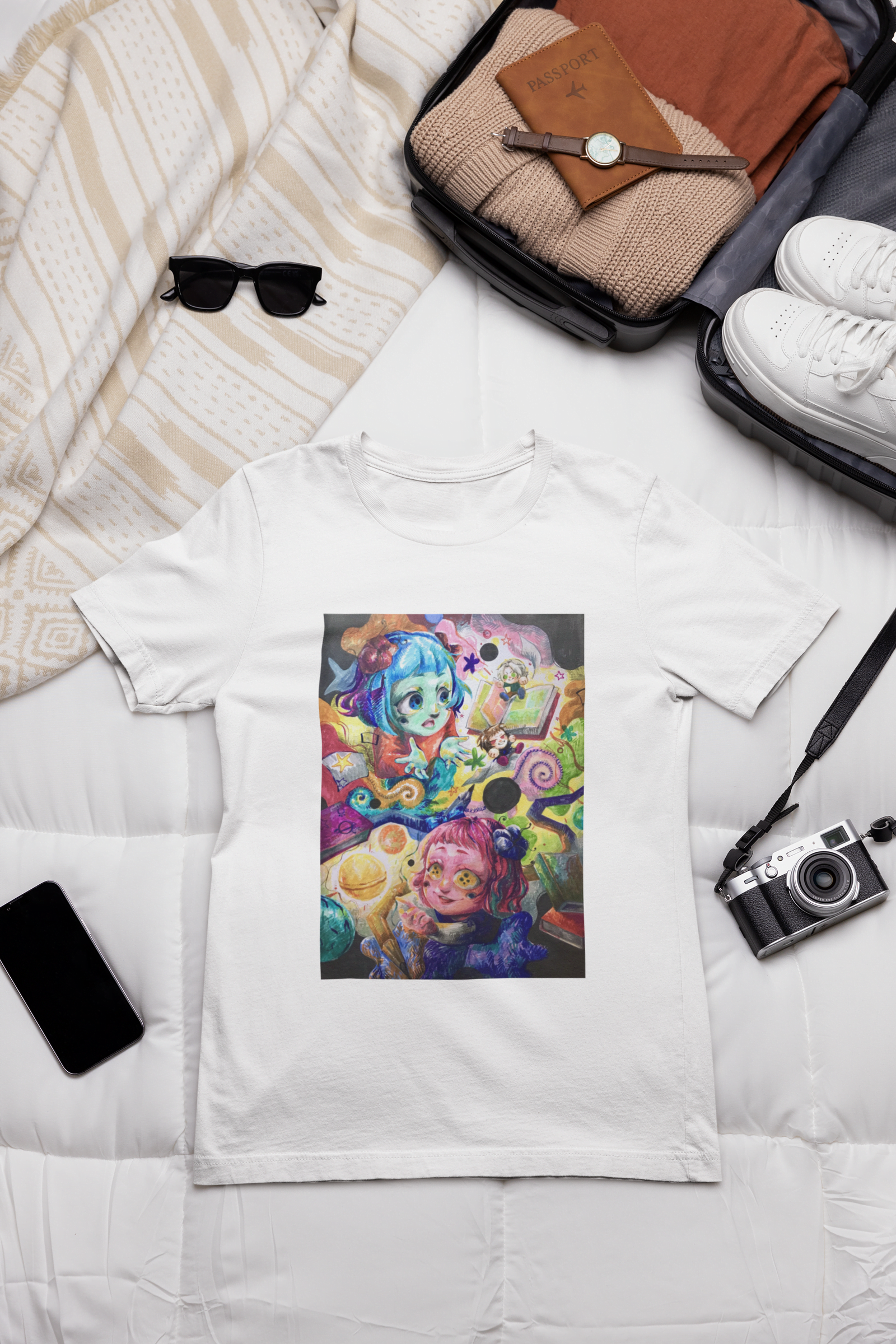 outfit-mockup-of-a-bella-canvas-t-shirt-placed-on-a-bed-next-to-a-vintage-camera-m37445