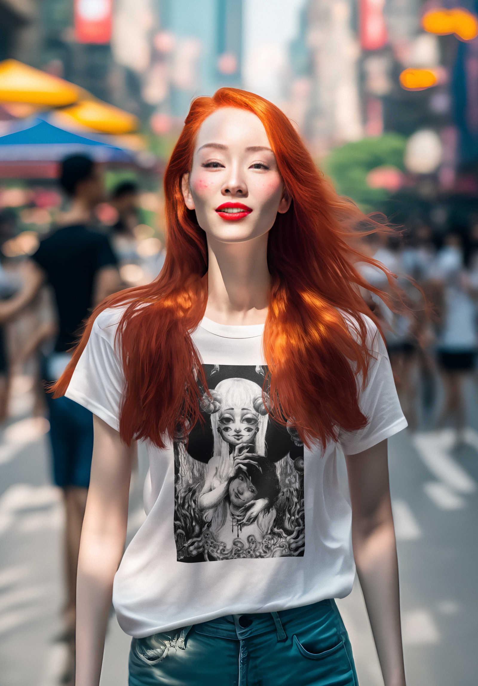 t-shirt-mockup-of-an-ai-generated-woman-posing-in-a-big-city-m32504