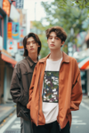 k-drama-inspired-mockup-of-an-ai-created-man-wearing-a-t-shirt-and-posing-with-a-friend-m38342